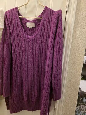 Avenue Cable Knit Tunic Sweater Plus Size 22/24 Purple Oversized Cozy
